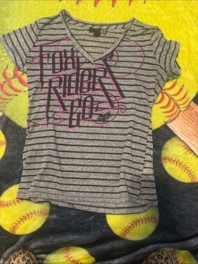 Fox Gray Striped Tee with Black Accents